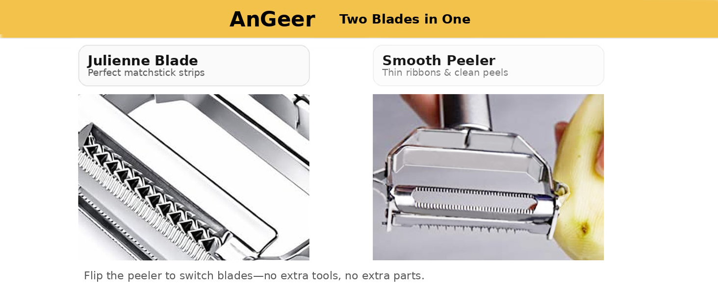 Julienne Peeler, Stainless Steel Vegetable Peeler, Double-Sided Blade Vegetable Julienne Cutter and Fruit Slicer, Dual Blade Multifunction Potato Peeler
