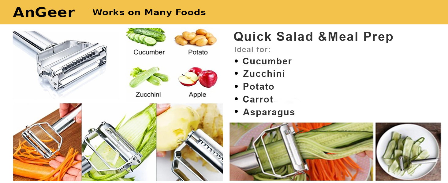 Julienne Peeler, Stainless Steel Vegetable Peeler, Double-Sided Blade Vegetable Julienne Cutter and Fruit Slicer, Dual Blade Multifunction Potato Peeler