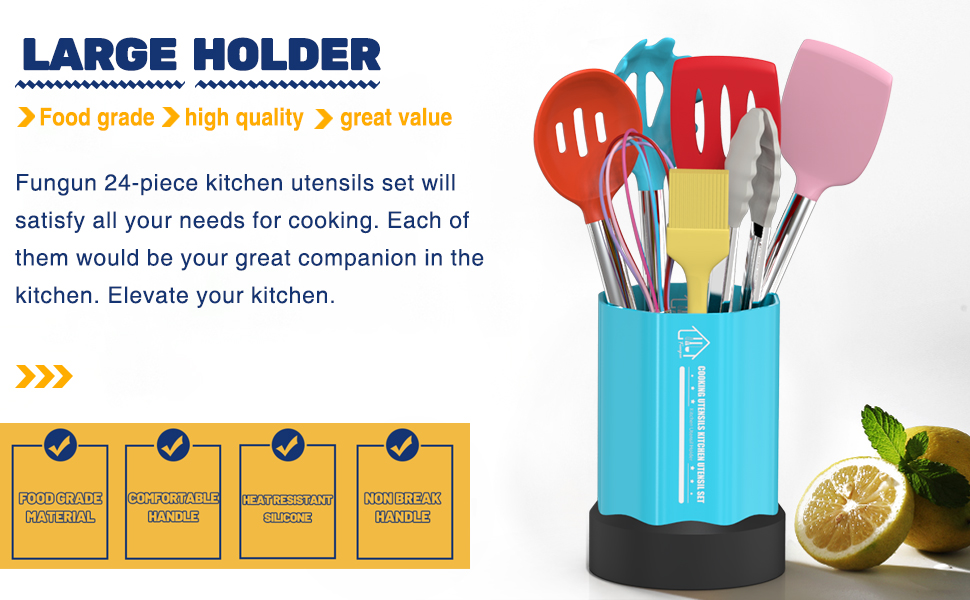 Silicone Cooking Utensil Set, Fungun Non-stick Kitchen Utensil 24 Pcs Cooking Utensils Set, Heat Resistant Cookware, Silicone Kitchen Tools Gift with Stainless Steel Handle (Colorful-24pcs)