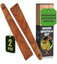 Wooden Spatula for Cooking - Natural Teak Wood Spatula for Non Stick Frying Pan - Wooden Cooking Utensils Set of 4 Including Paddle, Turner, Slotted Spurtle and Wood Scraper - Long Ergonomic Handles