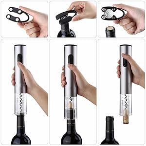 Electric Wine Bottle Opener Automatic Wine Opener Rechargeable Electric Corkscrew with Wine Aerator,Foil Cutter,Wine Stopper,USB-C Charge Cable, Wine Gifts For Women Wine Lovers(Silver)