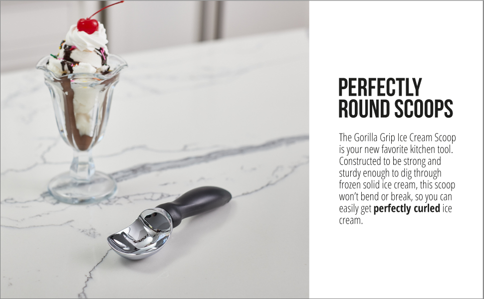 GORILLA GRIP BPA-Free Heavy Duty Ice Cream Scoop, Comfortable Ergonomic Handle, Professional Grade Scooper, Perfect Round Scoops, Spoon Frozen Hard Gelato Sorbet Cookie Dough, Kitchen Tool, Turquoise