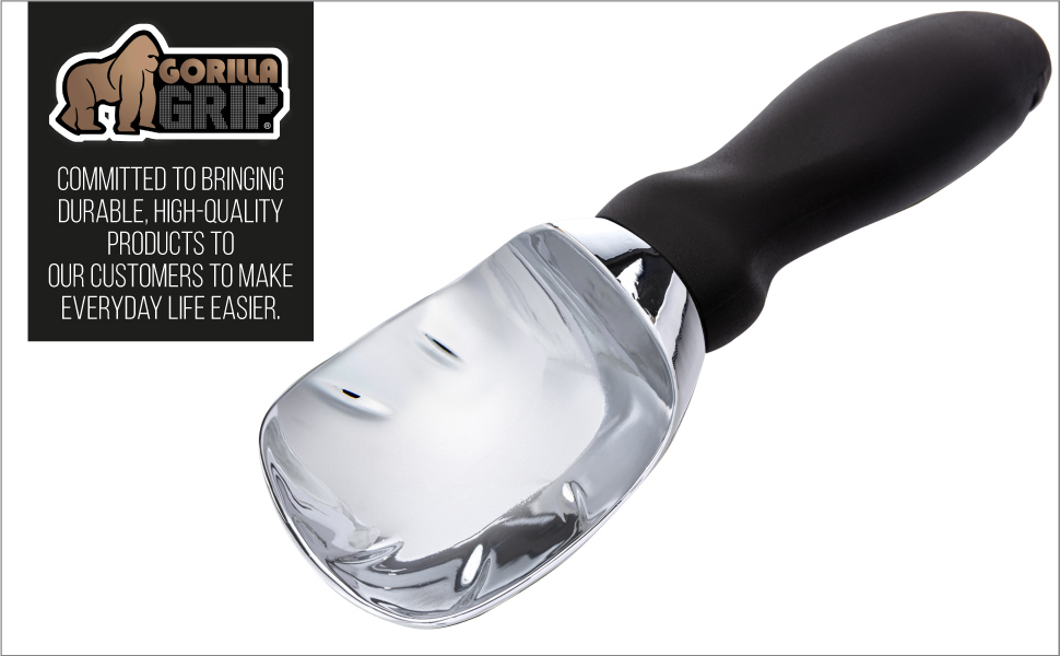 GORILLA GRIP BPA-Free Heavy Duty Ice Cream Scoop, Comfortable Ergonomic Handle, Professional Grade Scooper, Perfect Round Scoops, Spoon Frozen Hard Gelato Sorbet Cookie Dough, Kitchen Tool, Turquoise