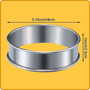6 Pcs English Muffin Crumpet Rings 3.15 Inch Double Rolled Tart Ring Stainless Steel Nonstick Metal Round Mold for Home Food Making Tool