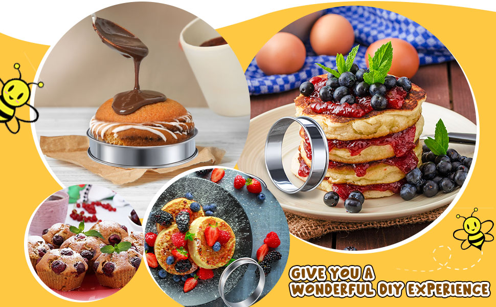 6 Pcs English Muffin Crumpet Rings 3.15 Inch Double Rolled Tart Ring Stainless Steel Nonstick Metal Round Mold for Home Food Making Tool