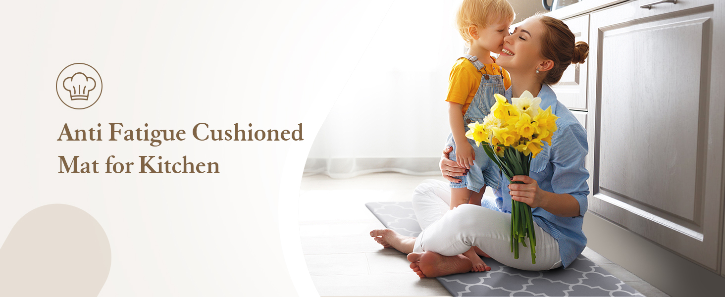 KMAT Kitchen Mat [2 PCS] Cushioned Anti-Fatigue Kitchen Rug, Waterproof Non-Slip Kitchen Mats and Rugs Heavy Duty PVC Ergonomic Comfort Foam Rug for Kitchen, Floor Home, Office, Sink, Laundry,Grey