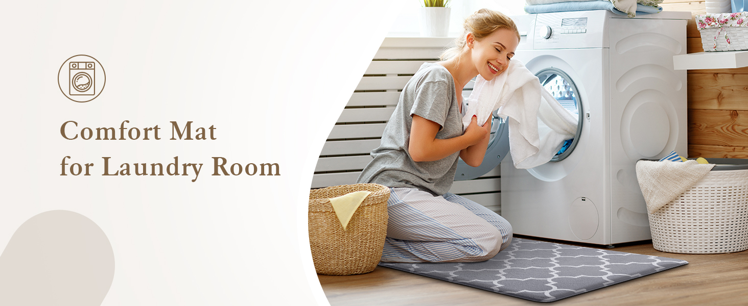 KMAT Kitchen Mat [2 PCS] Cushioned Anti-Fatigue Kitchen Rug, Waterproof Non-Slip Kitchen Mats and Rugs Heavy Duty PVC Ergonomic Comfort Foam Rug for Kitchen, Floor Home, Office, Sink, Laundry,Grey