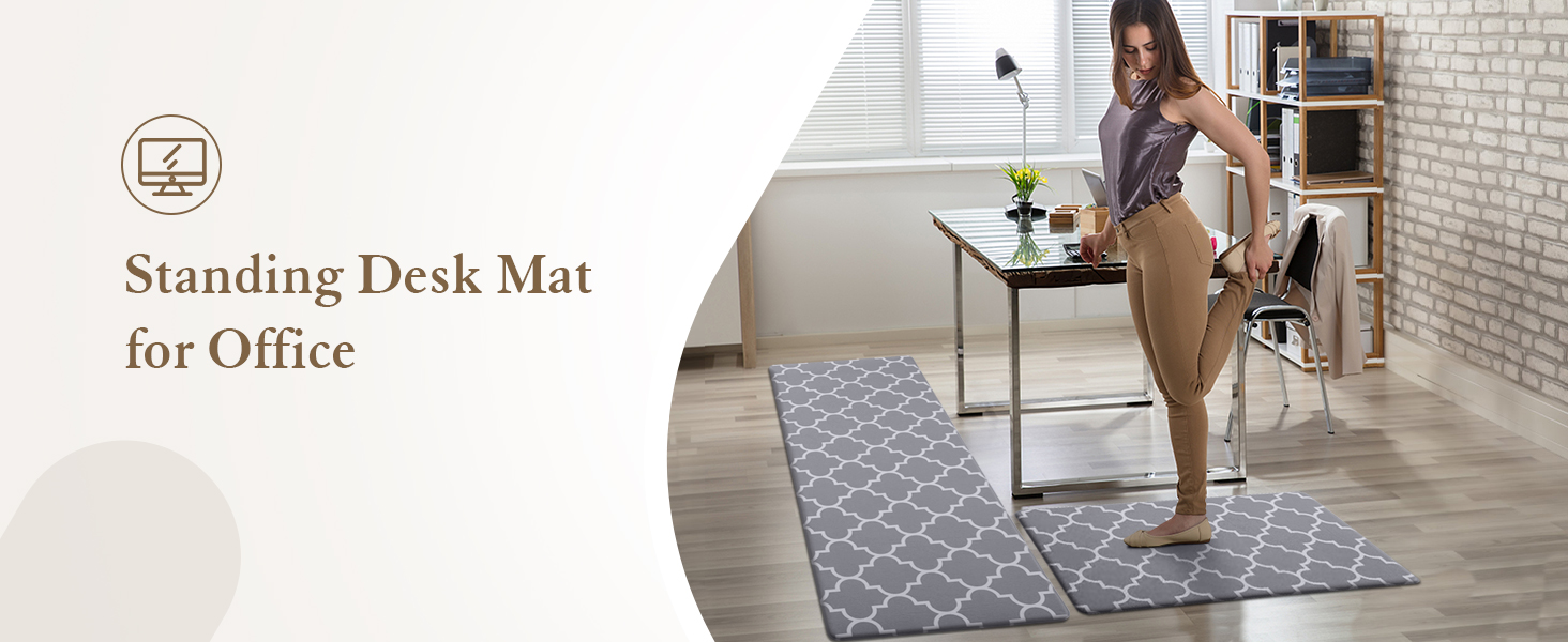 KMAT Kitchen Mat [2 PCS] Cushioned Anti-Fatigue Kitchen Rug, Waterproof Non-Slip Kitchen Mats and Rugs Heavy Duty PVC Ergonomic Comfort Foam Rug for Kitchen, Floor Home, Office, Sink, Laundry,Grey