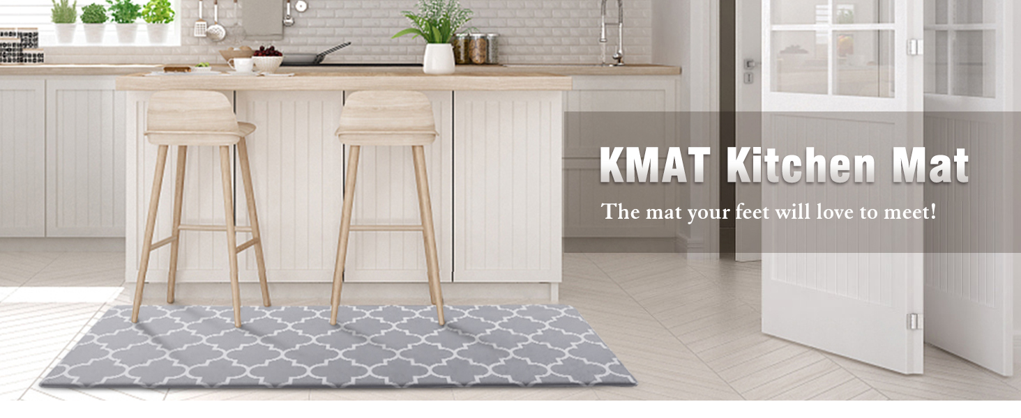 KMAT Kitchen Mat [2 PCS] Cushioned Anti-Fatigue Kitchen Rug, Waterproof Non-Slip Kitchen Mats and Rugs Heavy Duty PVC Ergonomic Comfort Foam Rug for Kitchen, Floor Home, Office, Sink, Laundry,Grey