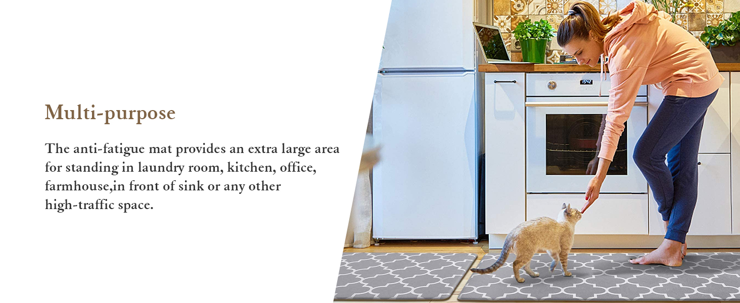 KMAT Kitchen Mat [2 PCS] Cushioned Anti-Fatigue Kitchen Rug, Waterproof Non-Slip Kitchen Mats and Rugs Heavy Duty PVC Ergonomic Comfort Foam Rug for Kitchen, Floor Home, Office, Sink, Laundry,Grey