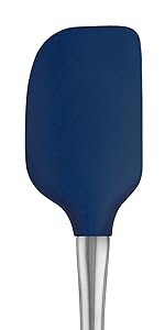 Tovolo Flex-Core Silicone Spatula Metal Handle for Scraping Bowls Mixing and Baking, Dishwasher Safe Heat Resistant Stainless Steel Silicone Spatula for Cast Iron and Nonstick Cookware, Deep Indigo