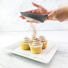 Tovolo Scoop & Sift Flour Sifter for Baking Dusting 1 Cup Fine 20 Mesh Sieve Flour Duster, Easy Scoop Dishwasher Safe Baking Powdered Sugar Flour Sifting Tool for Aerating Coating Dusting, Charcoal