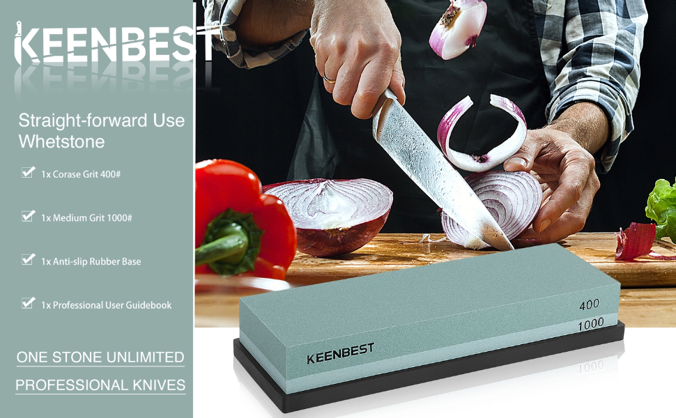 Actual Grit Premium Material Sharpening Stone 2 Side 400 1000 Whetstone Set Kitchen Knife Sharpener Stone Wet Stones for Sharping Knives Kit with Non-slip Rubber Base