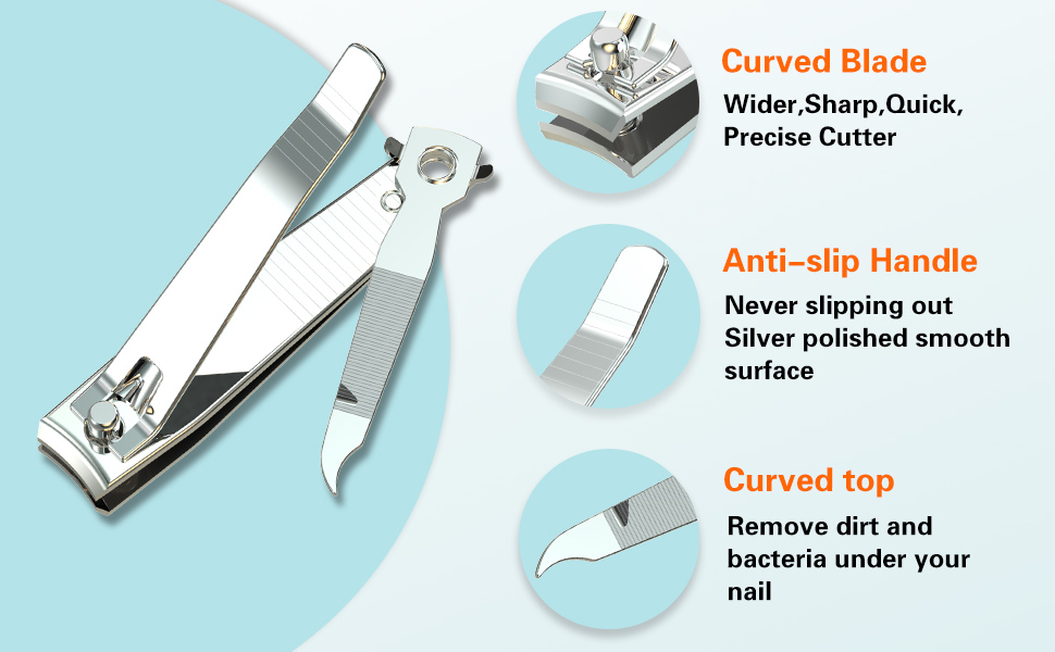 Nail Clipper Set,Premium Stainless Steel Fingernail and Toenail Clipper Cutters with Nail File, Sharp Effortless Nail Clippers Set for Men & Women(Silver)