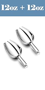 E-far 6 Ounce Ice Scoop Set of 2, Small Stainless Steel Scoops for Ice Cube/Candy/Flour/Sugar, Metal Utility Scoops for Canisters, Baking, Kitchen Pantry, Rust Free & Dishwasher Safe
