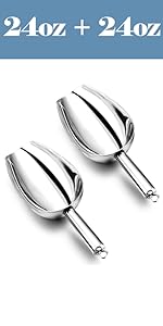 E-far 6 Ounce Ice Scoop Set of 2, Small Stainless Steel Scoops for Ice Cube/Candy/Flour/Sugar, Metal Utility Scoops for Canisters, Baking, Kitchen Pantry, Rust Free & Dishwasher Safe