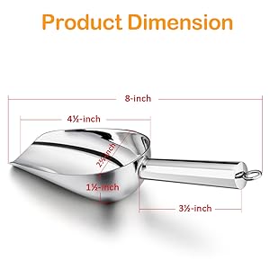 E-far 6 Ounce Ice Scoop Set of 2, Small Stainless Steel Scoops for Ice Cube/Candy/Flour/Sugar, Metal Utility Scoops for Canisters, Baking, Kitchen Pantry, Rust Free & Dishwasher Safe