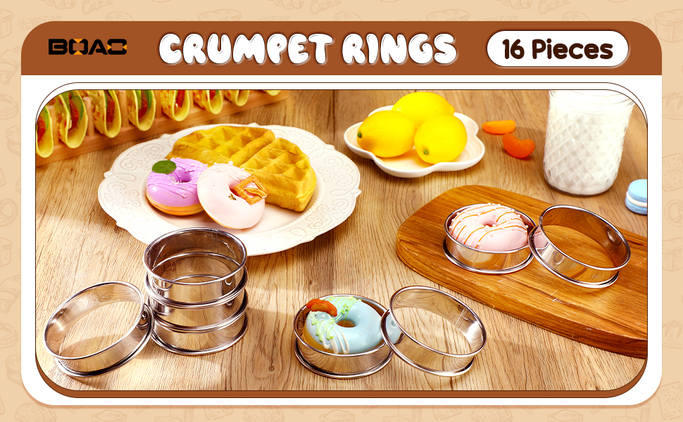 Boao 16 Pcs English Muffin Rings Nonstick Double Rolled Crumpet Rings Round Cookie Cutter Biscuit Cutters Double Rolled Tart Stainless Steel Round Muffin Tart Molds for Home Baking(3 Inch)