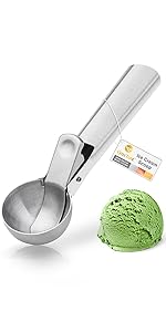 Premium Ice Cream Scoop with Trigger Ice Cream Scooper Stainless Steel, Heavy Duty Metal Icecream Scoop Spoon Dishwasher Safe, Perfect for Frozen Yogurt, Gelatos, Sundaes, Medium Silver