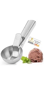 Premium Ice Cream Scoop with Trigger Ice Cream Scooper Stainless Steel, Heavy Duty Metal Icecream Scoop Spoon Dishwasher Safe, Perfect for Frozen Yogurt, Gelatos, Sundaes, Medium Silver