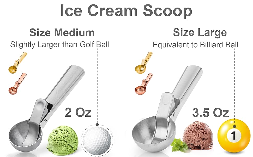 Premium Ice Cream Scoop with Trigger Ice Cream Scooper Stainless Steel, Heavy Duty Metal Icecream Scoop Spoon Dishwasher Safe, Perfect for Frozen Yogurt, Gelatos, Sundaes, Medium Silver