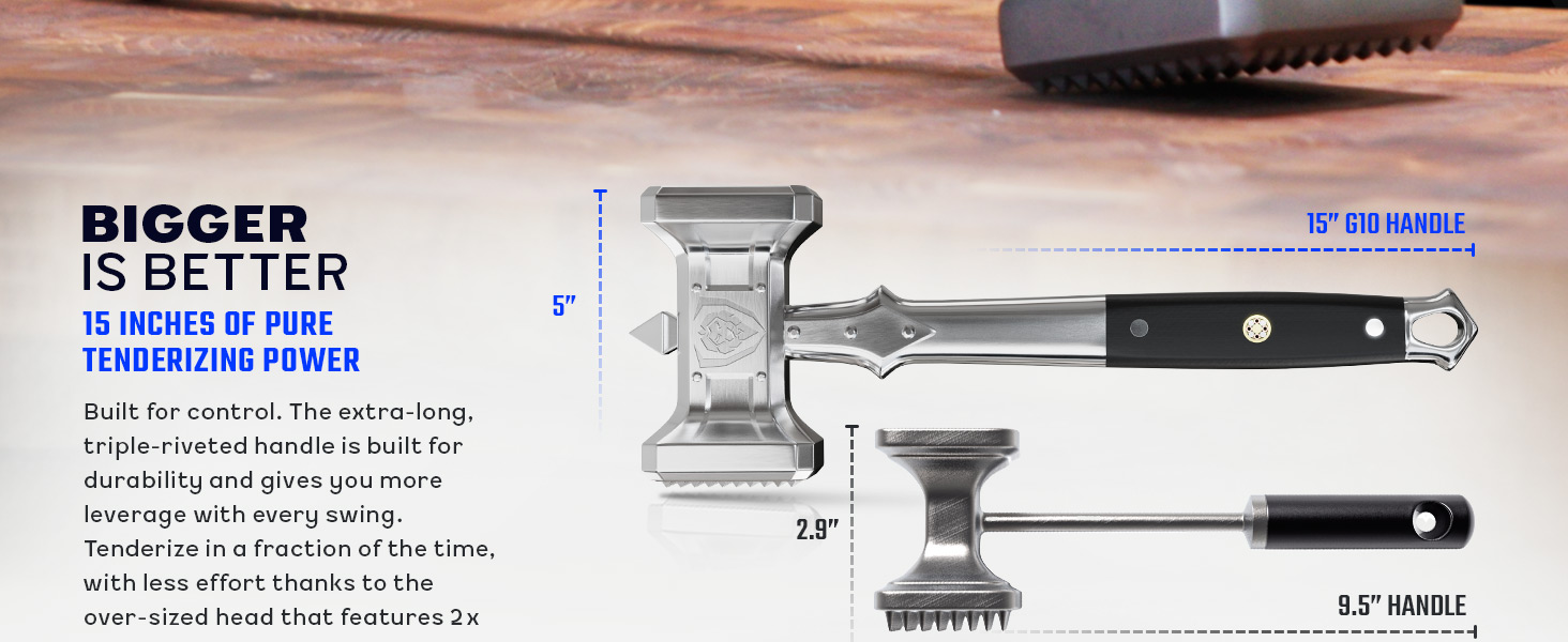 Dalstrong Meat Tenderizer Tool - NEW IMPROVED - Dual Sided, Extra-Large Meat Hammer - Premium High-Carbon Stainless Steel - Meat Mallet - Chef Pounder - Black G10 Handle