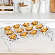 TeamFar Cooling Rack, 5-Tiers Stainless Steel Baking Cooling Wire Rack for Baking Roasting Cooking, Healthy & Firmly Weld, Stackable & Collapsible, Dishwasher Safe, 15”x10”