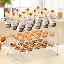 TeamFar Cooling Rack, 5-Tiers Stainless Steel Baking Cooling Wire Rack for Baking Roasting Cooking, Healthy & Firmly Weld, Stackable & Collapsible, Dishwasher Safe, 15”x10”