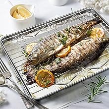 TeamFar Cooling Rack, 5-Tiers Stainless Steel Baking Cooling Wire Rack for Baking Roasting Cooking, Healthy & Firmly Weld, Stackable & Collapsible, Dishwasher Safe, 15”x10”