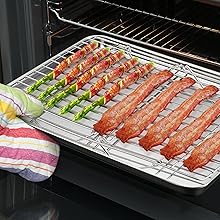 TeamFar Cooling Rack, 5-Tiers Stainless Steel Baking Cooling Wire Rack for Baking Roasting Cooking, Healthy & Firmly Weld, Stackable & Collapsible, Dishwasher Safe, 15”x10”