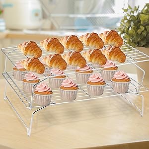 TeamFar Cooling Rack, 5-Tiers Stainless Steel Baking Cooling Wire Rack for Baking Roasting Cooking, Healthy & Firmly Weld, Stackable & Collapsible, Dishwasher Safe, 15”x10”