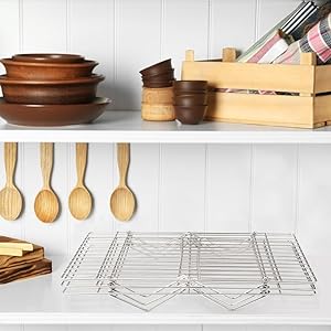 TeamFar Cooling Rack, 5-Tiers Stainless Steel Baking Cooling Wire Rack for Baking Roasting Cooking, Healthy & Firmly Weld, Stackable & Collapsible, Dishwasher Safe, 15”x10”