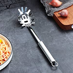 Berglander Pasta Fork, Stainless Steel Pasta Server, Spaghetti Spoon, Spaghetti Server, Noddle Fork, Heat Resistant (Silver)