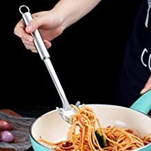 Berglander Pasta Fork, Stainless Steel Pasta Server, Spaghetti Spoon, Spaghetti Server, Noddle Fork, Heat Resistant (Silver)