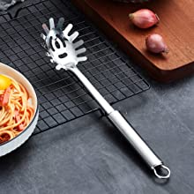 Berglander Pasta Fork, Stainless Steel Pasta Server, Spaghetti Spoon, Spaghetti Server, Noddle Fork, Heat Resistant (Silver)