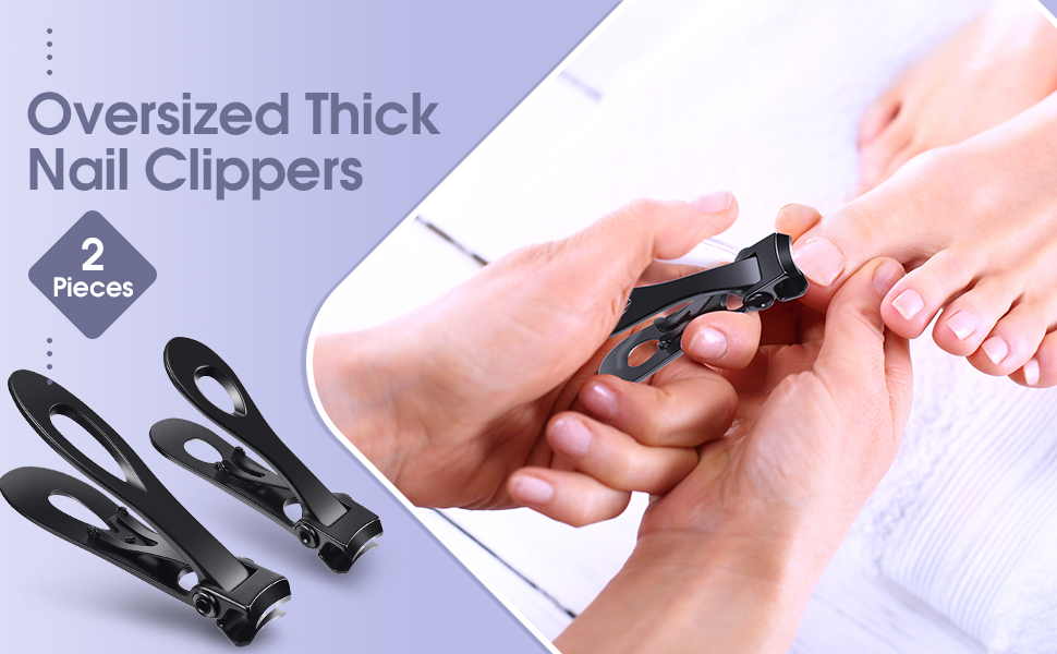 Mudder 2 Pieces Oversized Thick Nail Clippers for Tough Toenails Fingernails Stainless Steel Fingernail Clipper Ultra Wide Jaw Sharp Trimmer Ingrown Manicure Pedicure Men Women Elder, 2 Size(Black)