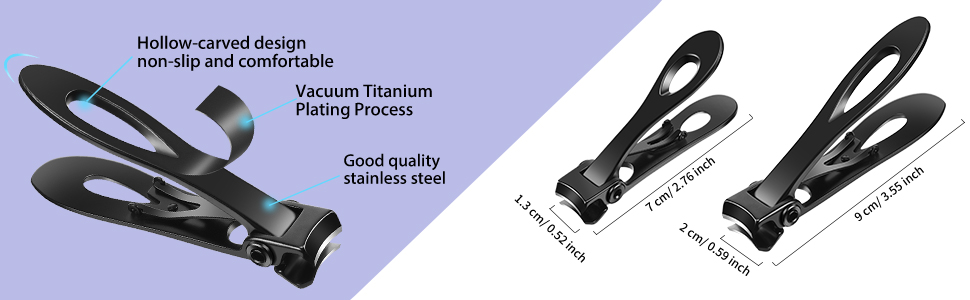 Mudder 2 Pieces Oversized Thick Nail Clippers for Tough Toenails Fingernails Stainless Steel Fingernail Clipper Ultra Wide Jaw Sharp Trimmer Ingrown Manicure Pedicure Men Women Elder, 2 Size(Black)