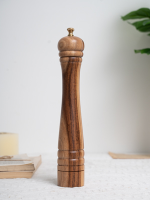 Pepper Mill, Pepper Grinder with Adjustable Stainless Steel Grinder, Acacia Wood, Height 30 cm / 12 inch