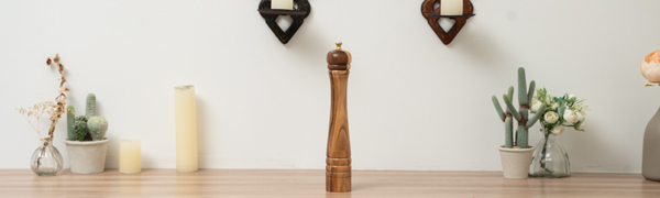 Pepper Mill, Pepper Grinder with Adjustable Stainless Steel Grinder, Acacia Wood, Height 30 cm / 12 inch