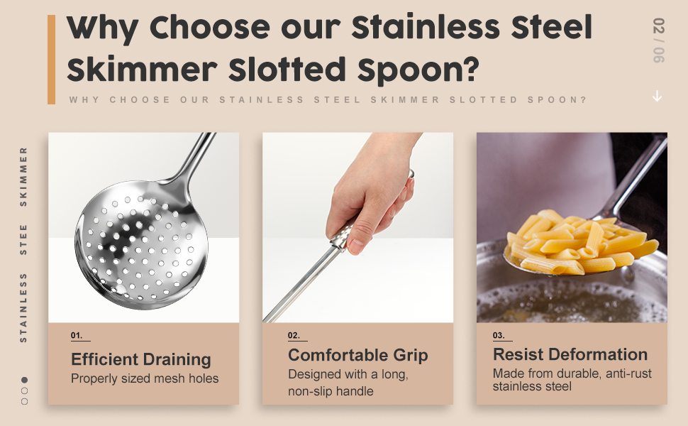 2 Pieces Stainless Steel Cooking Colander Skimmer Slotted Spoon Kitchen Strainer Ladle with Long Handle for Kitchen Cooking Baking, 13.4 Inch