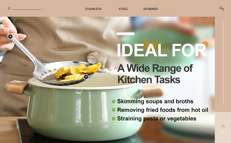 2 Pieces Stainless Steel Cooking Colander Skimmer Slotted Spoon Kitchen Strainer Ladle with Long Handle for Kitchen Cooking Baking, 13.4 Inch