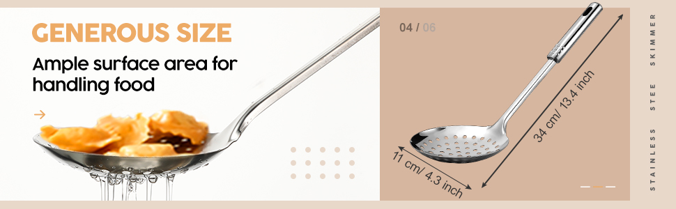 2 Pieces Stainless Steel Cooking Colander Skimmer Slotted Spoon Kitchen Strainer Ladle with Long Handle for Kitchen Cooking Baking, 13.4 Inch