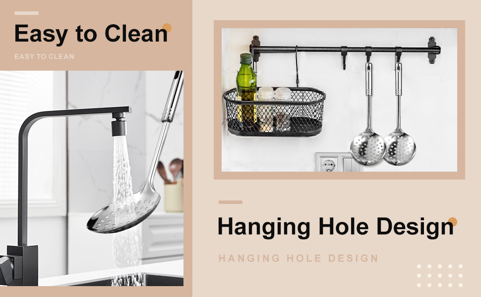 2 Pieces Stainless Steel Cooking Colander Skimmer Slotted Spoon Kitchen Strainer Ladle with Long Handle for Kitchen Cooking Baking, 13.4 Inch