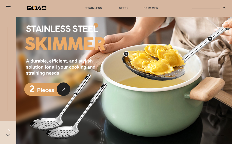 2 Pieces Stainless Steel Cooking Colander Skimmer Slotted Spoon Kitchen Strainer Ladle with Long Handle for Kitchen Cooking Baking, 13.4 Inch