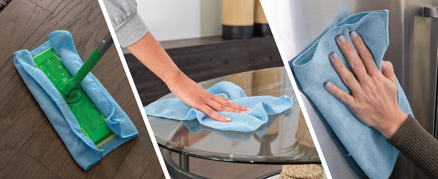 S&T INC. 100 Pack Microfiber Cleaning Cloth, Bulk Towels for Home, Reusable Microfiber Towels for Cars, Cleaning Rags, Light Blue, 11.5 Inches x 11.5 Inches, 100 Count