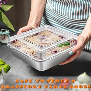 E-far 8 x 8-Inch Baking Pan with lid, Square Cake Brownie Baking Pans Stainless Steel Bakeware Set of 2, Non-toxic & Healthy, Easy Clean & Dishwasher Safe - 4 Pieces(2 Pans + 2 Lids)