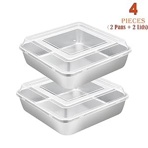 E-far 8 x 8-Inch Baking Pan with lid, Square Cake Brownie Baking Pans Stainless Steel Bakeware Set of 2, Non-toxic & Healthy, Easy Clean & Dishwasher Safe - 4 Pieces(2 Pans + 2 Lids)
