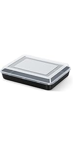 E-far Stainless Steel Baking Pan with Lid, 12⅓ x 9¾ x 2 Inch Rectangle Sheet Cake Pans with Covers Bakeware for Cakes Brownies Casseroles, Non-toxic & Healthy, Heavy Duty & Dishwasher Safe - Set of 2