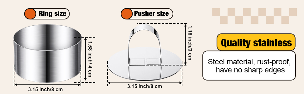 Patelai 12 Pieces Round Cake Mold Ring Stainless Steel Cake Mousse Mold Including Pushers 3.15 Inches Diameter