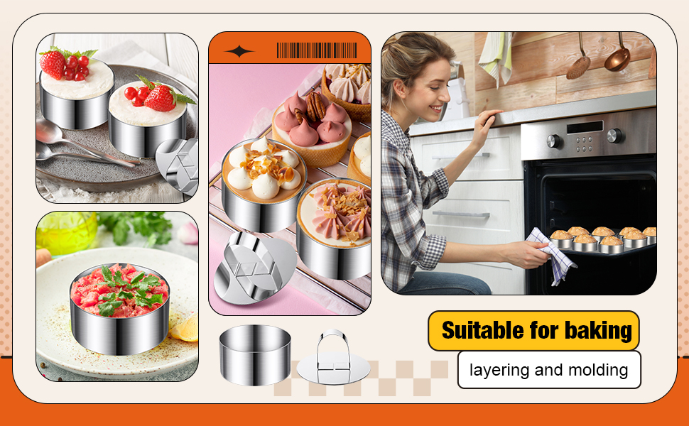 Patelai 12 Pieces Round Cake Mold Ring Stainless Steel Cake Mousse Mold Including Pushers 3.15 Inches Diameter